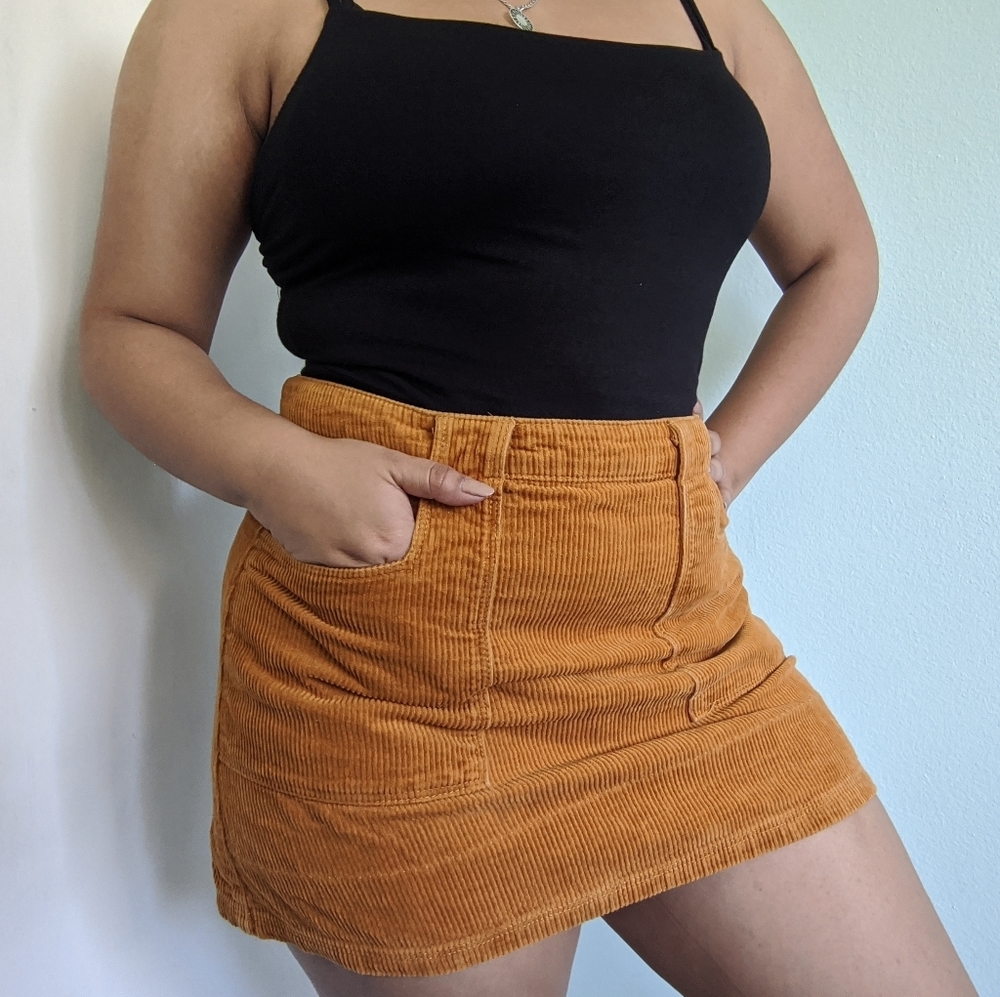 Orange Corduroy Mini Skirt